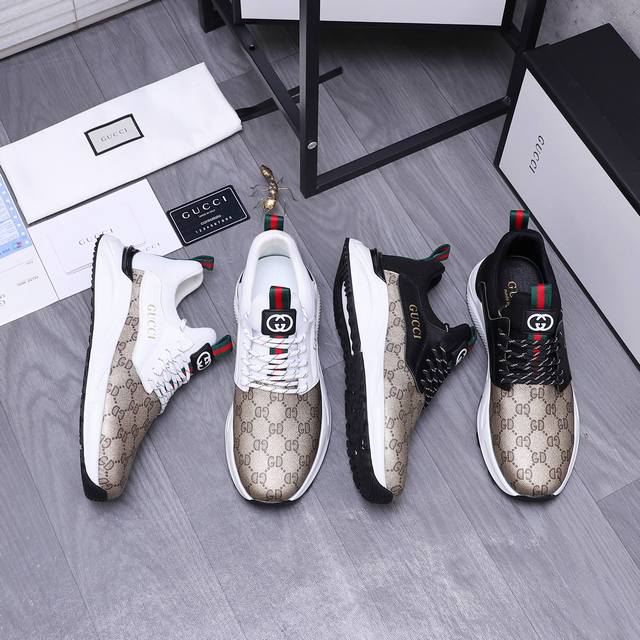 商品商标：Gucci 古驰 休闲鞋 正码码数: 38-44 商品材料：精选牛皮拼接鞋面 牛皮鞋垫 弹力布内里 橡胶大底