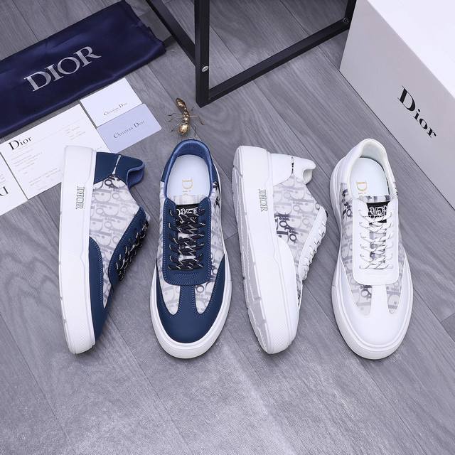 商品商标：Dior 迪奥 休闲鞋 正码码数: 38-44 商品材料：精选牛皮拼接印花透气鞋面 牛皮鞋垫 弹力布内里 橡胶大底