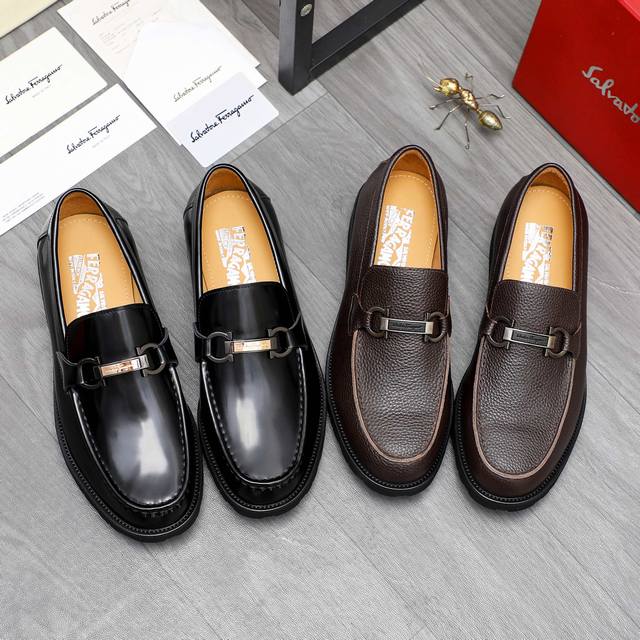商品商标：Ferragamo 菲拉格慕 正装鞋 套脚鞋 正码码数: 38-45 商品材料：精选 头层珠光牛皮鞋面 牛皮内里原版大底