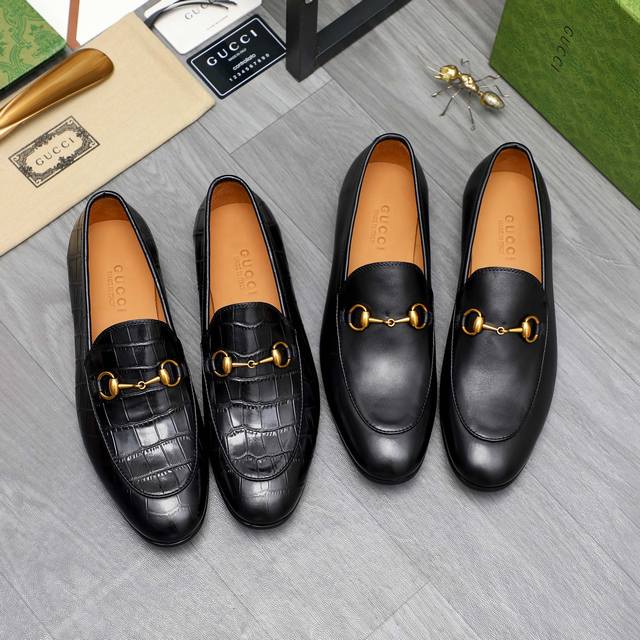 商品商标：Gucci 古驰 皮鞋 正码码数: 39-44 38.45 46要订做 不退换 商品材料：精选进口压纹牛皮鞋面 水染牛皮内里 原版大底