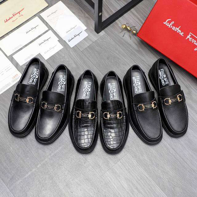 商品商标：Ferragamo 菲拉格慕 正装鞋 正码码数: 38-44 45.46订做不退换 商品材料：精选石头纹牛皮鞋面 牛皮内里 橡胶大底
