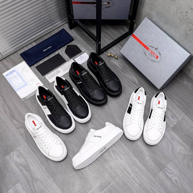 商品商标：Prada 普拉达 休闲鞋 正码码数: 38-44 商品材料：精选 头层牛皮鞋面，进口羊皮内里。原版大底