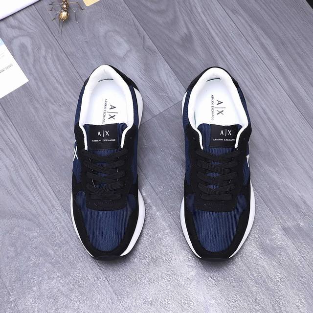 商品商标：Armani 阿玛尼 休闲鞋 正码码数: 38-44 商品材料：精选牛皮拼接鞋面 透气网内里 橡胶防滑大底
