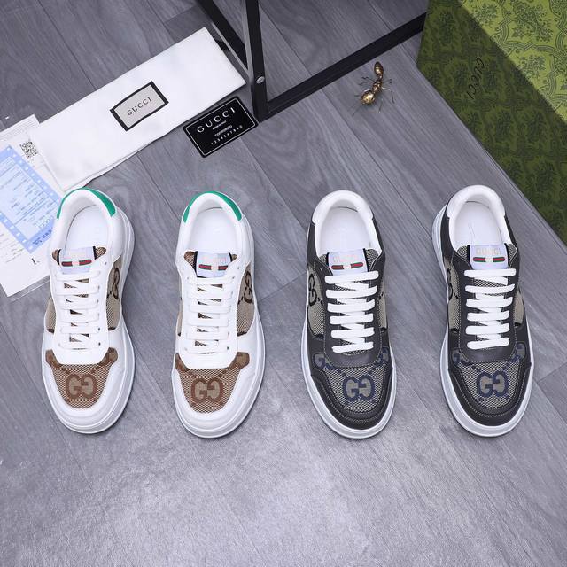 商品商标：Gucci 古驰 休闲鞋 正码码数: 38-44 商品材料：精选牛皮配透气织布鞋面 羊皮内里 原版大底