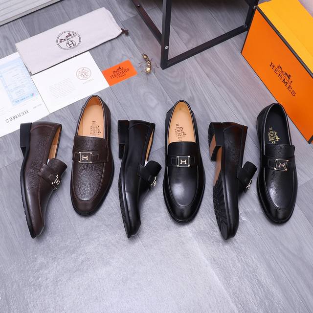 商品商标：Hermes 爱马仕 高务休闲皮鞋 正码码数: 38-44 45订做不退换 商品材料：精选光面牛皮鞋面 牛皮内里 原版大底