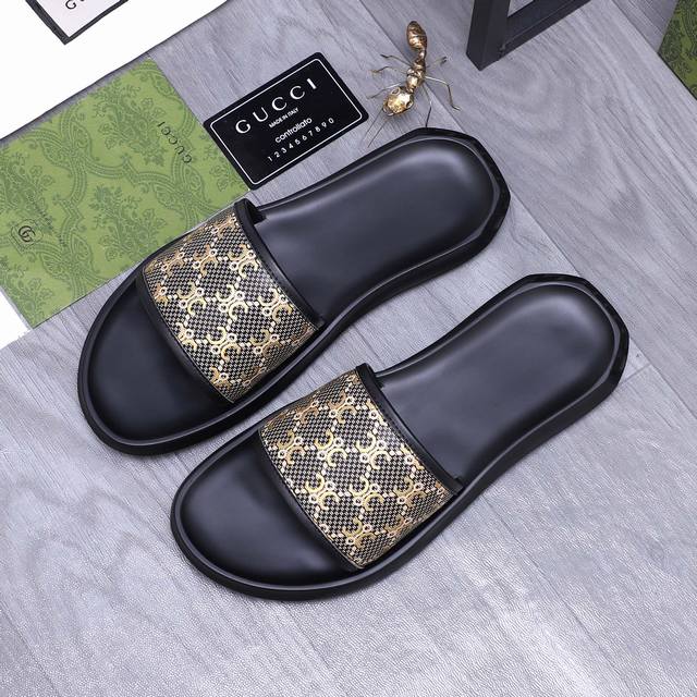 商品商标：Gucci 古驰 人字拖鞋 正码码数: 38-44 45.46可订做 商品材料：精选透气织带鞋面 脚背牛皮里 橡胶大底