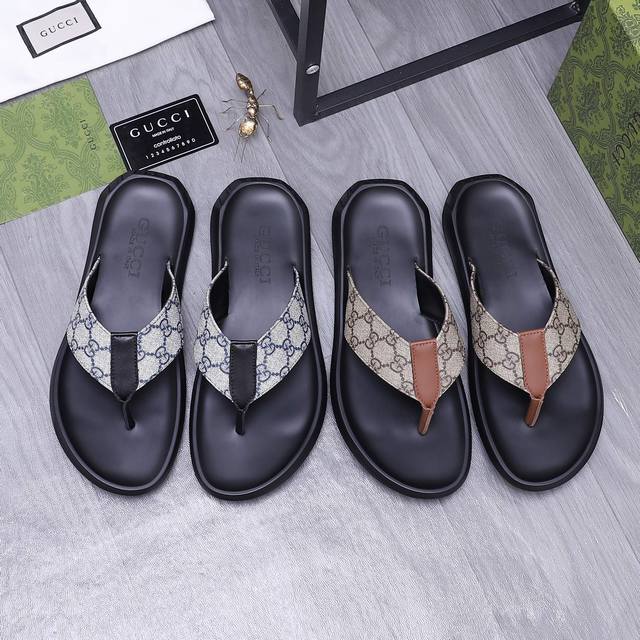 商品商标：Gucci 古驰 人字拖鞋 正码码数: 38-44 45.46可订做 商品材料：精选原版鞋面 脚背牛皮里 橡胶大底