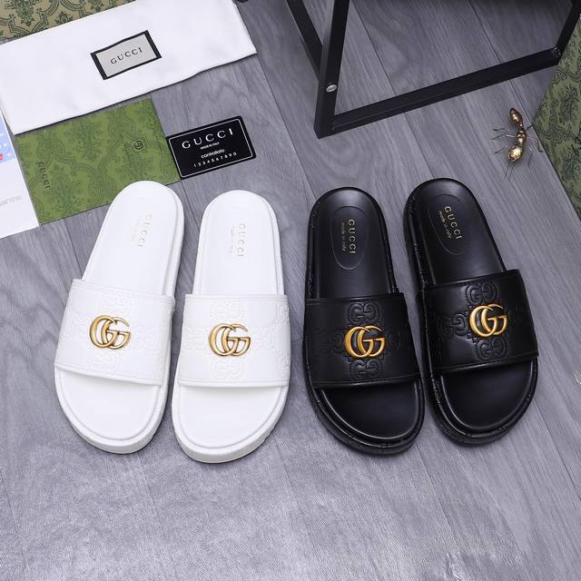 商品商标：Gucci 古驰 厚底拖鞋 正码码数: 35－44 情侣款 商品材料：精选原版鞋面 脚背牛皮里 原版大底