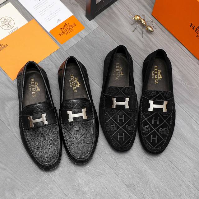 商品商标：Hermes 爱马仕 套脚鞋 正码码数: 38-44 商品材料：精选磨砂牛皮鞋面 牛皮内里 橡胶大底