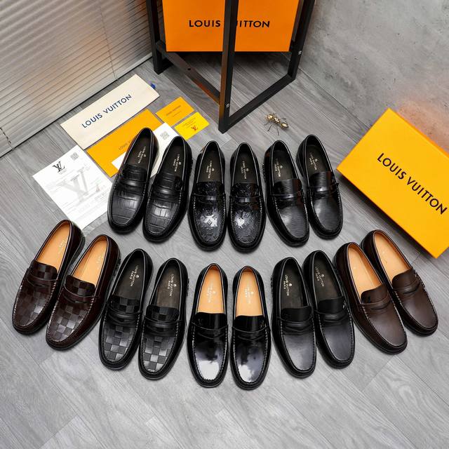 商品商标：Louis Vuitton 路易威登 商务休闲皮鞋 正码码数: 38-45 46可订做 商品材料：精选 头层漆光压纹牛皮鞋面 牛皮内里 原版Tpu大底
