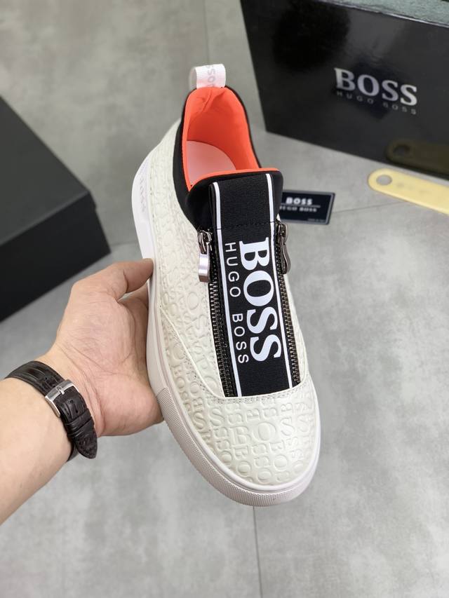 工厂P价P 实价 Boss 2025原版系带男鞋 经典高帮款休闲鞋本款是官方主打经典款，质量，原厂名师制作，采用进口飞织透气面料舒适透气网布內里羊皮鞋垫，完美楦