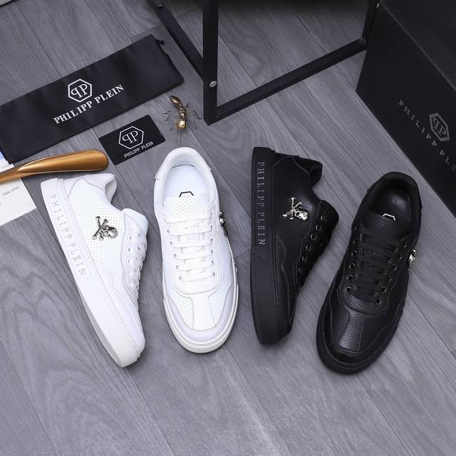 商品商标：Philipp Plein 菲利普-普莱茵 休闲鞋 正码码数: 38-44 45订做不退換 商品材料：拼接牛皮冲孔鞋面 金属Logo装饰 网内里 原版