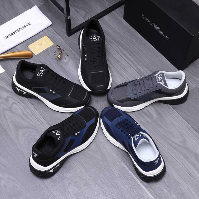 商品商标：阿玛尼 Armani 休闲鞋 正码码数: 39-44 45定做不退换 商品材料：精选牛皮拼接网布鞋面 网内里 牛皮鞋垫 橡胶大底