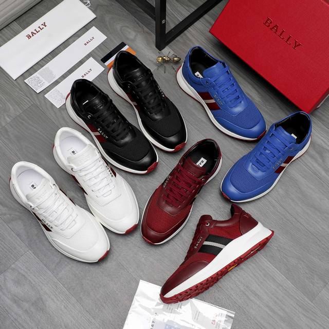 商品商标：Bally 巴利 休闲鞋 正码码数: 38-45 46定做不退换 商品材料：精选优质牛皮拼接透气网鞋面 羊皮内里 橡胶大底