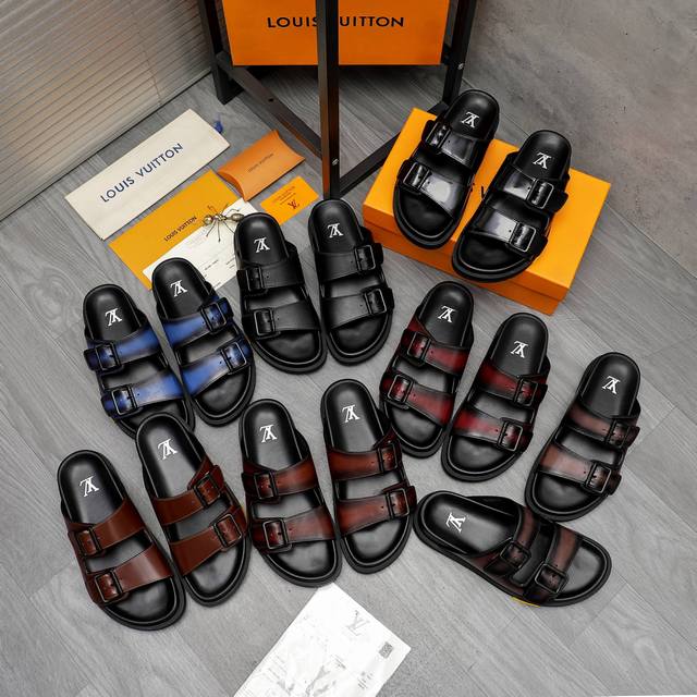 商品商标：Lv [路易威登] 拖鞋 正码.码数: 38-44 45定做不退换 商品材料：精选 擦色牛皮鞋面 脚背皮里 原版大底