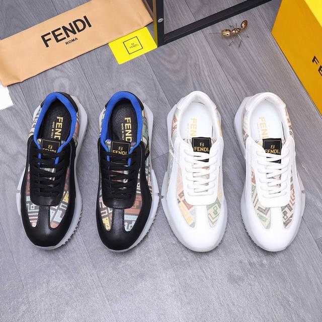 商品商标：Fendi 芬迪 休闲鞋 正码码数: 38-44 商品材料：精选 牛皮拼接鞋面 网内里 橡胶大底