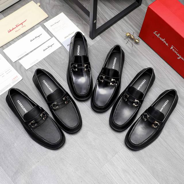 商品商标：Ferragamo 菲拉格慕 ] 正装商务套脚皮鞋 正码码数: 38-44 45定做不退换 商品材料：精选 珠光牛皮鞋面 牛皮内里 原版大底