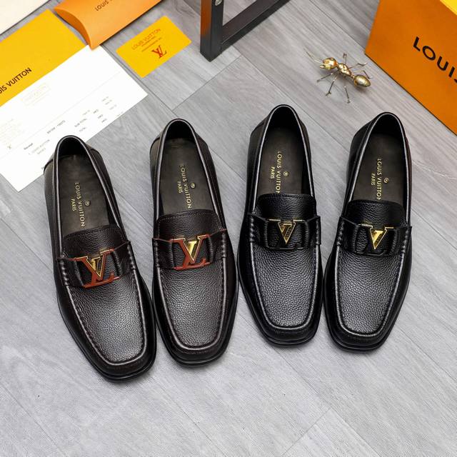 商品商标：Lv 路易威登 商务套脚皮鞋 正码码数: 39-44 45 定做不退换 商品材料：精选荔纹牛皮鞋面 牛皮内里 原版大底