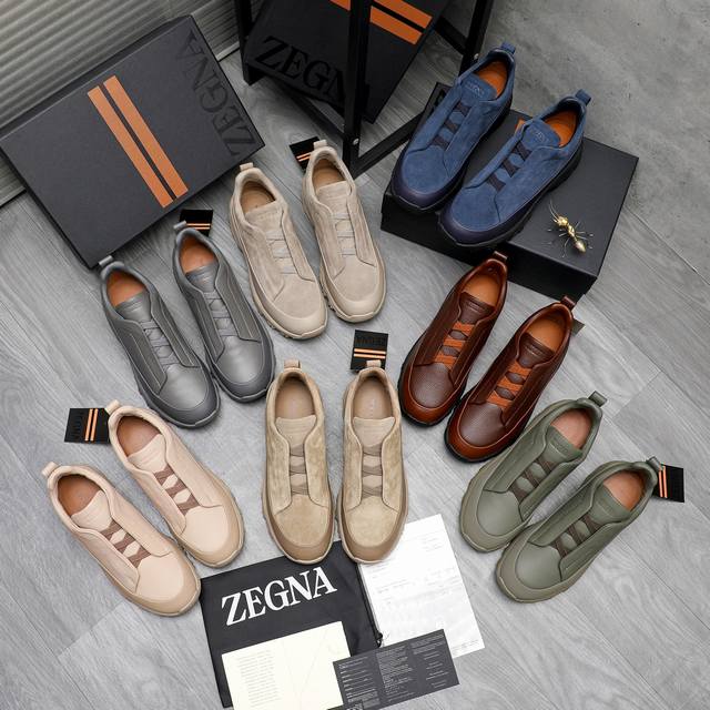 商品商标：Ermenegildo Zegna 杰尼亚 休闲鞋 正码码数: 38-44 45.46 定做不退换 商品材料：精选 头层牛皮拼接磨砂鞋面 牛皮内里 原