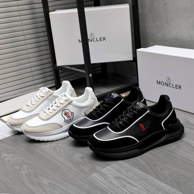 商品商标：Moncler 蒙口 休闲鞋 正码码数: 38-44 45.46定做不退换 商品材料：精选牛皮拼接鞋面 透气网内里 牛皮鞋垫 橡胶大底