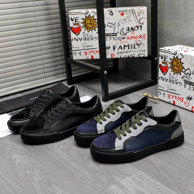 商品商标：D&G 杜嘉班纳 男款休闲鞋 正码码数: 38-46 商品材料：精选牛皮拼接鞋面 皮内里 牛皮鞋墊 原版大底
