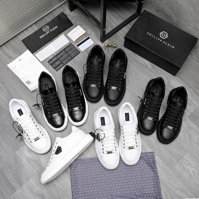 商品商标：Philipp Plein 菲利普-普莱茵 休闲鞋 正码码数: 39-45 38订做不退換 商品材料：精选优质牛皮鞋面 金属Logo装饰 皮内里 橡胶