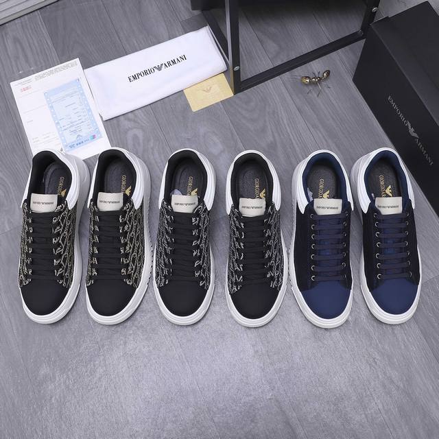 商品商标：Armani 阿玛尼 休闲鞋 正码码数: 38-45 商品材料：精选牛皮拼接透气鞋面 网内里 牛皮鞋垫 原版大底