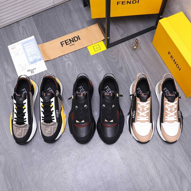 商品商标：Fendi 芬迪 休闲鞋 正码码数: 38-44 45定做不退换 商品材料：精选 头层牛皮拼接鞋面 网内里 原版大底