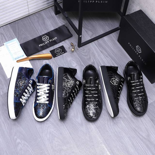 商品商标：Philipp Plein 菲利普-普莱茵 休闲鞋 正码码数: 38-44 45订做不退換 商品材料：精选 漆面压纹牛皮拼接鞋面 羊皮内里 橡胶大底