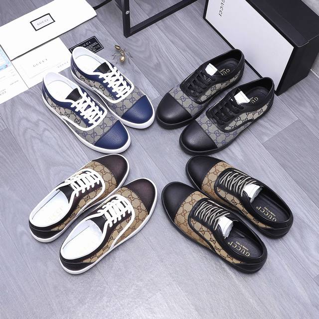 商品商标：Gucci 古驰 休闲男鞋 正码码数: 38-44 商品材料：精选牛皮拼接织布鞋面 羊皮拼接网内里 原版大底