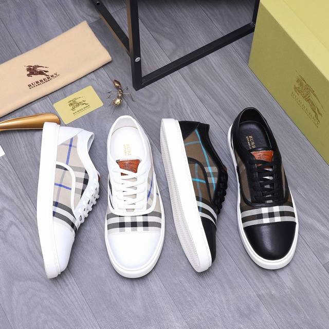 商品商标：Burberry 巴宝莉 休闲鞋 正码码数: 38-44 商品材料：精选格紋拼接牛皮鞋面 羊皮内里 橡胶大底