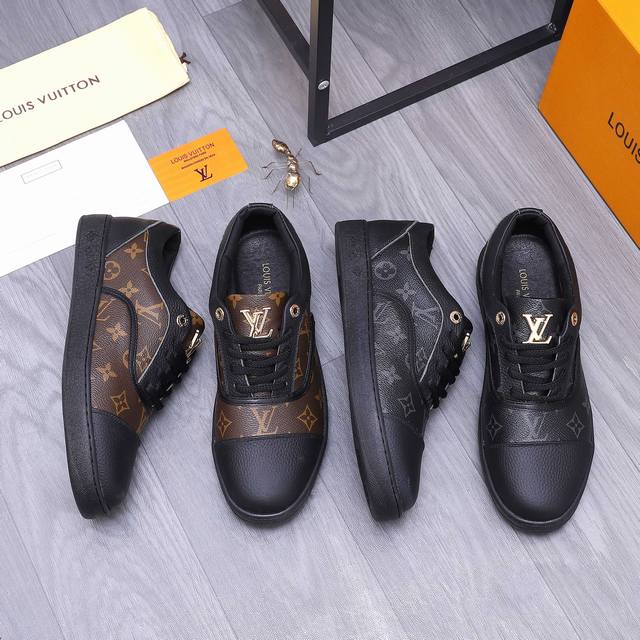 商品商标：Lv [路易威登] 休闲鞋 正码.码数: 38-44 商品材料：精选 荔纹牛皮经典印花鞋面 羊皮拼接网内里 原版大底