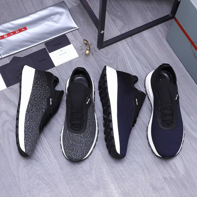 商品商标：Prada 普拉达 休闲鞋 正码码数: 38-45 商品材料：精选 弹力针织鞋面 牛皮鞋垫 原版大底.