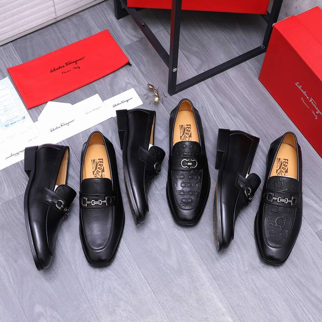 商品商标：Ferragamo 菲拉格慕 ] 商务套脚皮鞋 正码码数: 38-44 商品材料：精选 优质压纹牛皮鞋面 牛皮内里 原版大底