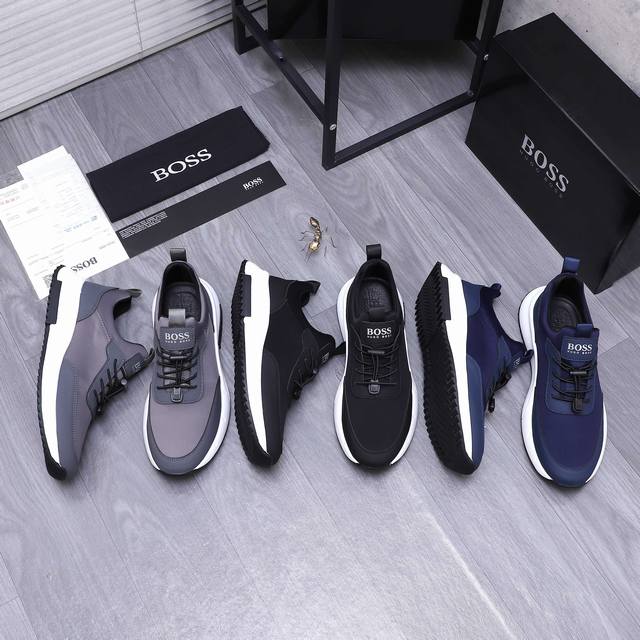 商品商标： ＢＯＳＳ 休闲鞋 正码码数: 38-44 45定做不退换 商品材料：精选牛皮拼接布鞋面 弹力布内里 牛皮鞋垫 橡胶大底