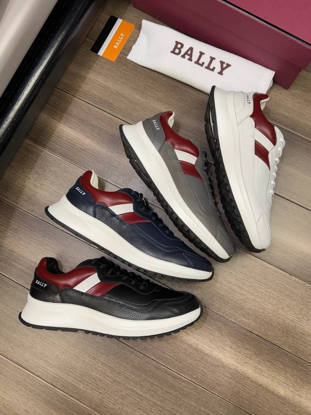 Bally 巴利 -高端品质 原单休闲运动鞋 -鞋面：纳帕小牛皮、摔纹小牛皮、鞋身丝印品牌Logo -内里：水染牛皮 -大底：超轻Tpu发泡 橡胶；双色成型大底
