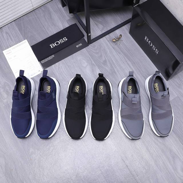 商品商标： ＢＯＳＳ 休闲鞋 正码码数: 39-44 45定做不退换 商品材料：精选牛皮拼接布鞋面 弹力布内里 牛皮鞋垫 橡胶大底