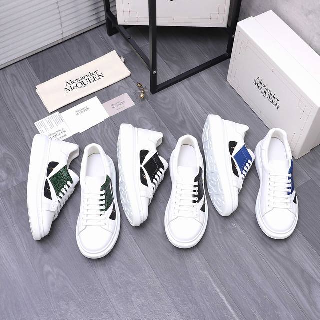 商品商标：Alexander Mcqueen 麦昆 休闲鞋 正码码数: 38-44 商品材料：精选 头层牛皮拼接鞋面 水染羊皮内里 原版大底
