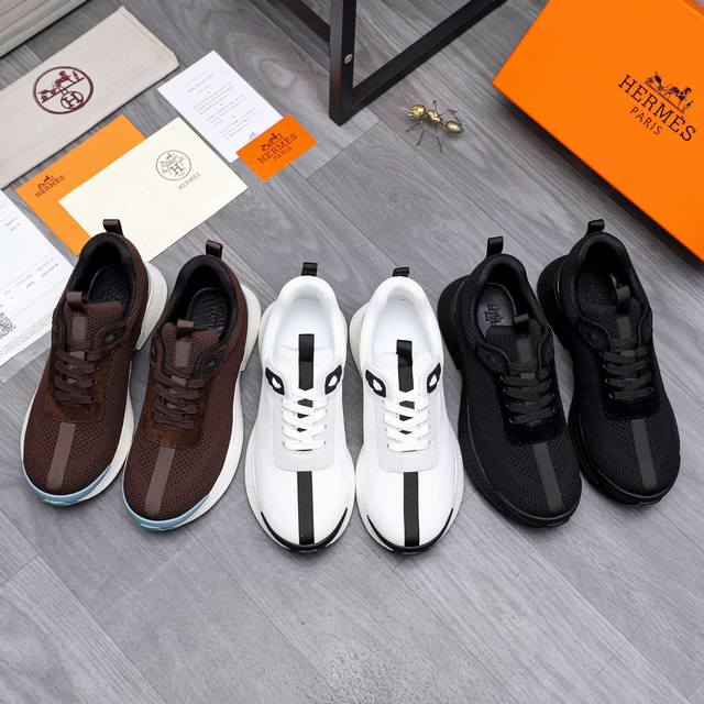 商品商标：Hermes 爱玛仕 休闲系带男鞋 正码码数: 38-44 45订做不退换 商品材料：精选 透气织带鞋面 牛皮鞋垫 原版大底