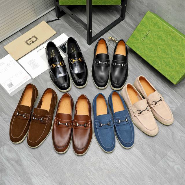 商品商标：Gucci 古驰 商务套脚皮鞋 正码码数: 38－45 商品材料：精选反绒牛皮鞋面 牛皮内里 原版大底