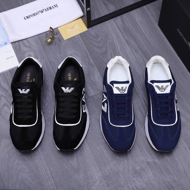 商品商标：Armani 阿玛尼 休闲鞋 正码码数: 38-44 商品材料：精选反绒牛皮拼接透气鞋面 网内里 橡胶防滑大底