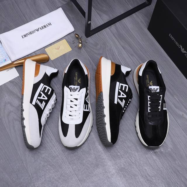 商品商标：Armani 阿玛尼 休闲鞋 正码码数: 39-44 45订做不退换 商品材料：精选牛皮磨砂搭配透气网面 网内里 橡胶大底