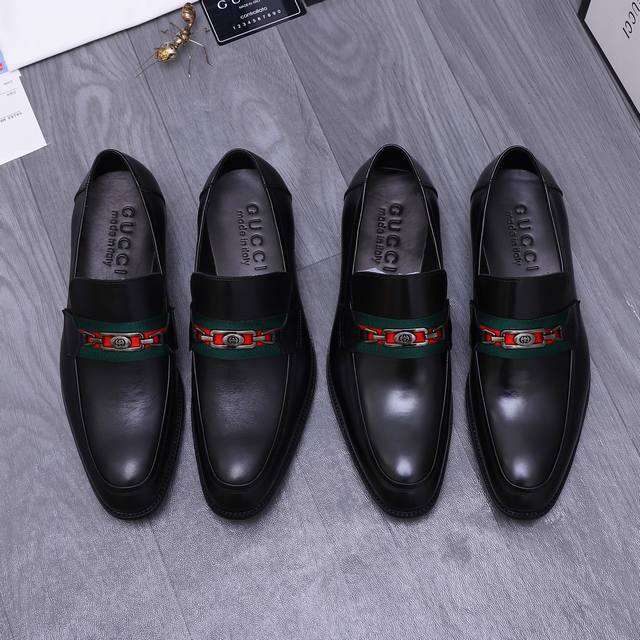 商品商标：Gucci 古驰 套脚皮鞋 正码码数: 38-45 商品材料：精珠光小牛皮鞋面 牛皮内里 原版大底