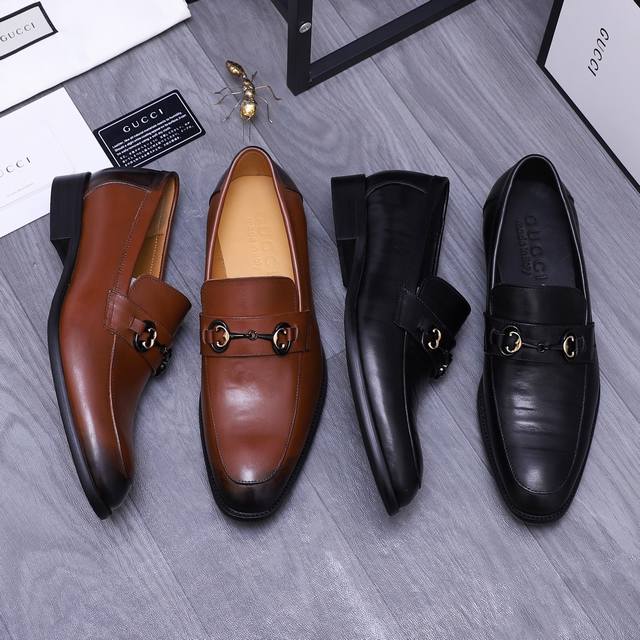 商品商标：Gucci 古驰 套脚皮鞋 正码码数: 38-45 商品材料：精选小牛皮鞋面 牛皮内里 原版大底