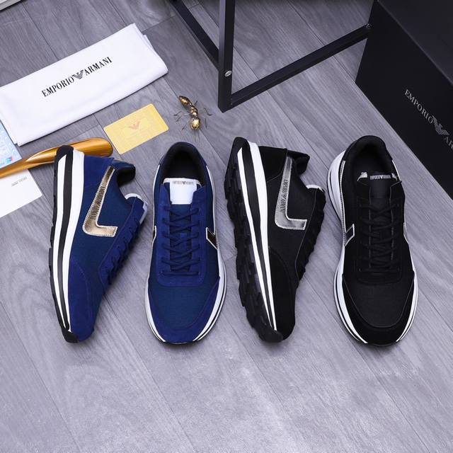 商品商标：Armani 阿玛尼 休闲鞋 正码码数: 38-44 45订做不退换 商品材料：精选牛皮拼接透气网鞋面 网内里 橡胶大底