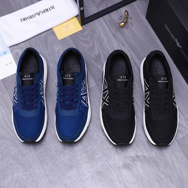 商品商标：Armani 阿玛尼 休闲鞋 正码码数: 38-44 商品材料：精选牛皮拼接鞋面 网布内里 橡胶大底