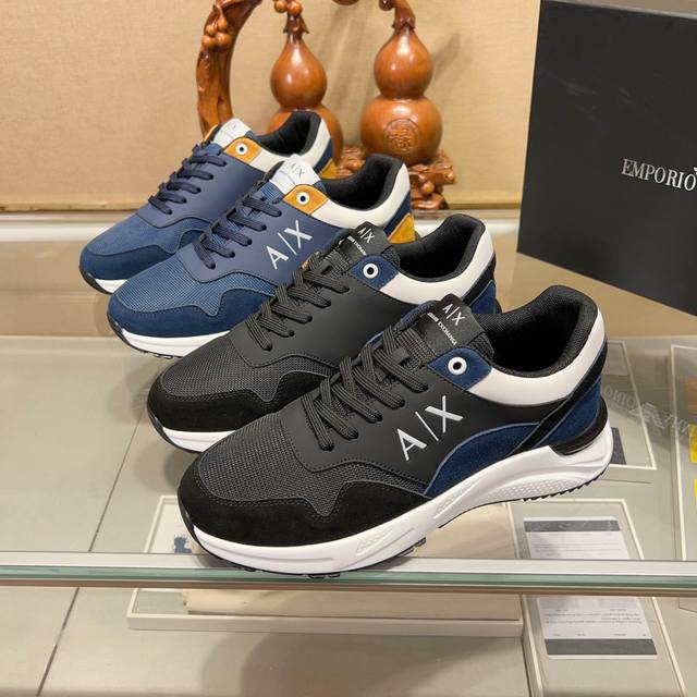 阿玛尼 Armani Exchange 官网最新款 Ax时尚休闲男鞋，爆款版型简洁大气，潮男专属.独有的官网最新品牌元素元素原版装饰，时尚又大方，面料原版牛皮羊