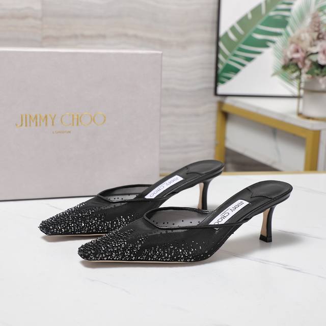最高版本 Jimmy Choo最新款网拖 2025Ss网纱烫钻拖鞋 吉米周经典Love网纱系列 Jc家的鞋子众所周知都是无一例外的仙女美 尤其是这款细闪亮片点缀