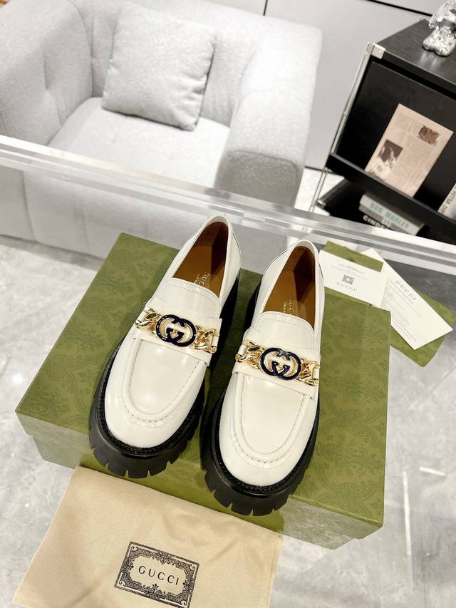 Gucci 新款双Gg沟纹厚底乐福鞋 松糕鞋 秀场大爆款 专柜购买原版一比一打造 所有细节 材料 全部跟你在专柜买到的都一样 牛皮面料 码数:35-40＃