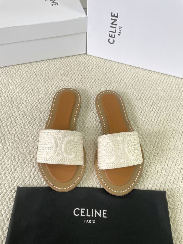 Celine赛琳凯旋门系列拖鞋 绣花凯旋门Rubber Outsole 3D牛仔布凯旋门Leather Outsole 法国高级时装品牌 潮流搭配单品 原版一致